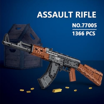 Reobrix Technik AK-47 Baukasten Set,1366 Stück Assault Rifle Construction Set, Moc Militärwaffe Technologie Gewehr Modell Mit Schießfunktion Baustein - 2