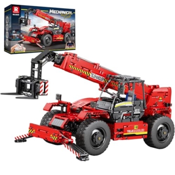 Reobrix Teleskoparm-Gabelstapler-Bausteinset mit Motor, RC-Kran-Mechanisches Modell, Ferngesteuerter Traktor, Technic-LKW-Spielzeug für Erwachsene, MOC-Bauspielzeug, Ideen für Jungen ab 14 + - 1