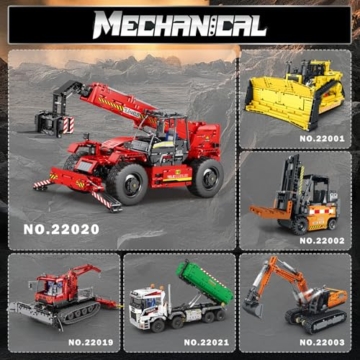 Reobrix Teleskoparm-Gabelstapler-Bausteinset mit Motor, RC-Kran-Mechanisches Modell, Ferngesteuerter Traktor, Technic-LKW-Spielzeug für Erwachsene, MOC-Bauspielzeug, Ideen für Jungen ab 14 + - 6
