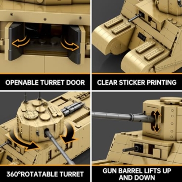 Reobrix TOG II Panzer Bausatz für Erwachsene, Modellbausatz aus Klemmbausteinen Militär, Lizenzierte World of Tanks, WW2 Militärisches Britisches Tank Bauset Bausteine Set 77032 (1427 Teile) - 4