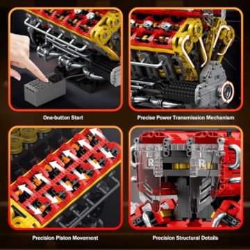 Reobrix V12 Motor Baustein Set für Erwachsene 33017 Sportwagen Motor Modellbausatz, Technic Elektromotor Modellbausatz mit Konstruktionsspielzeug, Geschenk für Erwachsene und Jugendliche - 3