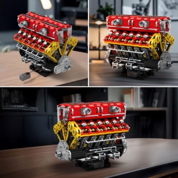 Reobrix V12 Motor Baustein Set für Erwachsene 33017 Sportwagen Motor Modellbausatz, Technic Elektromotor Modellbausatz mit Konstruktionsspielzeug, Geschenk für Erwachsene und Jugendliche - 4