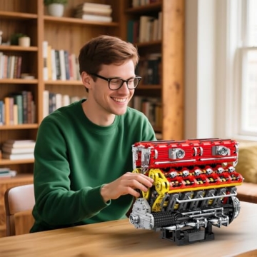 Reobrix V12 Motor Baustein Set für Erwachsene 33017 Sportwagen Motor Modellbausatz, Technic Elektromotor Modellbausatz mit Konstruktionsspielzeug, Geschenk für Erwachsene und Jugendliche - 6