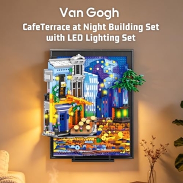 Reobrix Van Gogh Art Licht Klemmbausteine Set für Erwachsene - Nachthimmel Café 66702, 3D Gemälderahmen Modell Set für Wandkunst Raumdeko, Wandbehang oder Freistehend, Geschenke ab14+ (2678 Teile) - 2