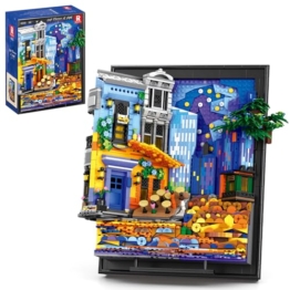 Reobrix Van Gogh Art Licht Klemmbausteine Set für Erwachsene - Nachthimmel Café 66702, 3D Gemälderahmen Modell Set für Wandkunst Raumdeko, Wandbehang oder Freistehend, Geschenke ab14+ (2678 Teile) - 1