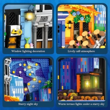 Reobrix Van Gogh Art Licht Klemmbausteine Set für Erwachsene - Nachthimmel Café 66702, 3D Gemälderahmen Modell Set für Wandkunst Raumdeko, Wandbehang oder Freistehend, Geschenke ab14+ (2678 Teile) - 4