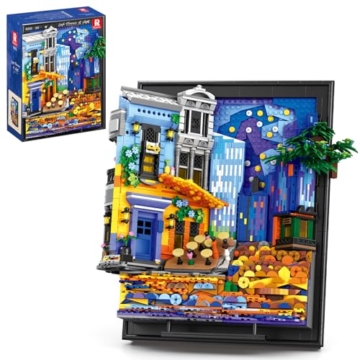 Reobrix Van Gogh Art Licht Klemmbausteine Set für Erwachsene - Nachthimmel Café 66702, 3D Gemälderahmen Modell Set für Wandkunst Raumdeko, Wandbehang oder Freistehend, Geschenke ab14+ (2678 Teile) - 1