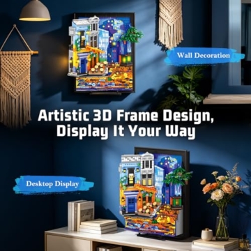 Reobrix Van Gogh Art Licht Klemmbausteine Set für Erwachsene - Nachthimmel Café 66702, 3D Gemälderahmen Modell Set für Wandkunst Raumdeko, Wandbehang oder Freistehend, Geschenke ab14+ (2678 Teile) - 5