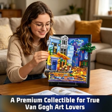 Reobrix Van Gogh Art Licht Klemmbausteine Set für Erwachsene - Nachthimmel Café 66702, 3D Gemälderahmen Modell Set für Wandkunst Raumdeko, Wandbehang oder Freistehend, Geschenke ab14+ (2678 Teile) - 6