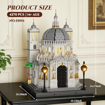 Reobrix Venedig Kirchen Baustein Set für Erwachsene mit Beleuchtung, 55014 Venedig Architektur Modell der Kirche Santa Maria Della Salute, Sammlerstück und Bauspielzeug für Erwachsene (4270 Teile) - 3