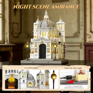 Reobrix Venedig Kirchen Baustein Set für Erwachsene mit Beleuchtung, 55014 Venedig Architektur Modell der Kirche Santa Maria Della Salute, Sammlerstück und Bauspielzeug für Erwachsene (4270 Teile) - 6