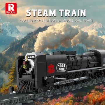 Reobrix Zug Baustein Modell 66801, Sammlerstück Dampflokomotive-Ausstellungsset, 1546 Teile Dampfmodell-Eisenbahn-Bausteine, Geschenkset für Jungen ab 14 Jahren und Erwachsene - 2