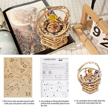 Robotime 3D Holz Puzzle Astronomie Spieluhr Modellbausatz für Erwachsene Mechanische Holzpuzzle Bastelsets DIY Geschenk Spielzeug - 4