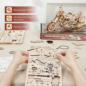 ROBOTIME 3D Motorrad Holzpuzzle für Erwachsene Holzmodelle Bausätze DIY bewegliches Fahrrad Fahrzeugmodell Mechanischer Holzbausatz Geburtstagsgeschenk - 4