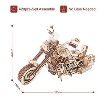 ROBOTIME 3D Motorrad Holzpuzzle für Erwachsene Holzmodelle Bausätze DIY bewegliches Fahrrad Fahrzeugmodell Mechanischer Holzbausatz Geburtstagsgeschenk - 5