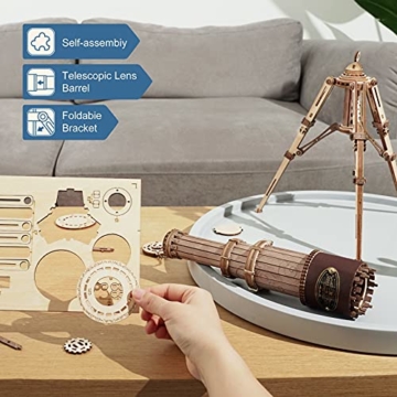 ROBOTIME 3D Teleskop Holzpuzzle Holzmodellbausätze knobelspiele für Erwachsene zum Bauen Ihres eigenen Lasercut Puzzles BAU Bastelsets - 4