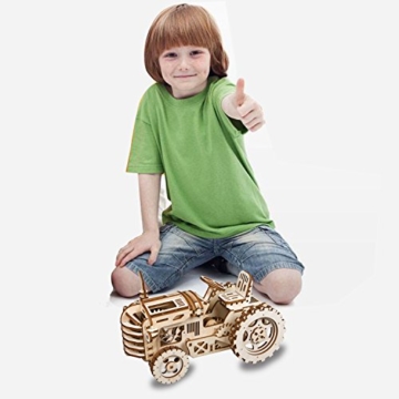 Robotime Mechanischer Traktor 3D Holzpuzzle Laser-Cut für die Selbstmontage ohne Kleber - Holz Modellbau Bausatz - Rätsel für Kinder, Jugendliche und Erwachsene - 3