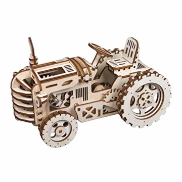 Robotime Mechanischer Traktor 3D Holzpuzzle Laser-Cut für die Selbstmontage ohne Kleber - Holz Modellbau Bausatz - Rätsel für Kinder, Jugendliche und Erwachsene - 1