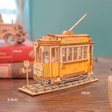 ROBOTIME Straßenbahn 3D Holzpuzzle Hölzerne Modellbau Bausatz Knobelspiele Holzmodellbausätze fur Erwachsene Laser Cut Puzzle Bastelsets - 7