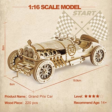 ROKR 3D Puzzle Holzpuzzle Modellbau - Car Holzbausatz - Weihnachten Geburtstagsgeschenk für Jugendliche und Erwachsene (Grand Prix Car) - 6