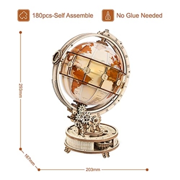 ROKR Holzpuzzle Erwachsene 3D Holz Puzzle Modell Mit Globus Modellbau, 180 Teilen, Luminous Globe - 6