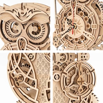 ROKR Owl Uhr Bausatz,3D Holzpuzzle für Erwachsene,Schreibtischdekoration Geschenk für Männer Frauen(LK503) - 4