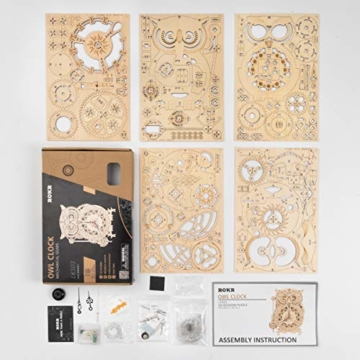 ROKR Owl Uhr Bausatz,3D Holzpuzzle für Erwachsene,Schreibtischdekoration Geschenk für Männer Frauen(LK503) - 6