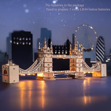 Rolife Holzpuzzle Erwachsene 3D Modellbau Holzbausatz für Erwachsene Teenager 113 Teilen, Tower Bridge - 3