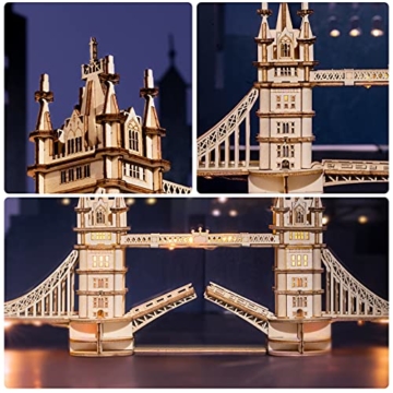 Rolife Holzpuzzle Erwachsene 3D Modellbau Holzbausatz für Erwachsene Teenager 113 Teilen, Tower Bridge - 4