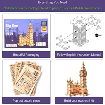 Rolife Holzpuzzle Erwachsene 3D Modellbau Holzbausatz für Erwachsene Teenager 220 Teilen, Big Ben - 4