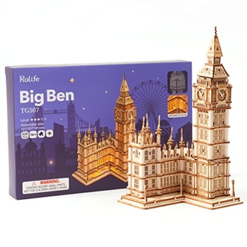 Rolife Holzpuzzle Erwachsene 3D Modellbau Holzbausatz für Erwachsene Teenager 220 Teilen, Big Ben - 5