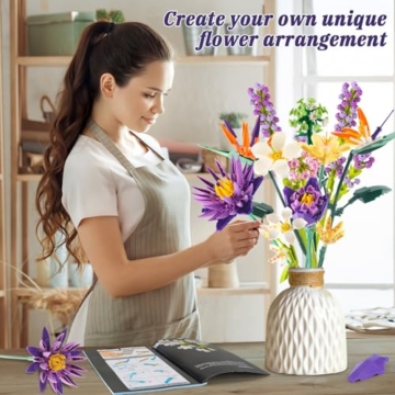 Rongmeiz Blumen Bausatz für Erwachsene, Botanisches Blumenstrauß DIY-Set mit 13 Künstliche Blumen – Kreativer Bastelset für Home Deko, Blumenstrauß Blöcke Bauspielzeug Frauen Kinder - 4