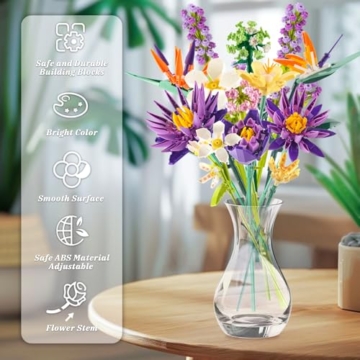 Rongmeiz Blumen Bausatz für Erwachsene, Botanisches Blumenstrauß DIY-Set mit 13 Künstliche Blumen – Kreativer Bastelset für Home Deko, Blumenstrauß Blöcke Bauspielzeug Frauen Kinder - 5