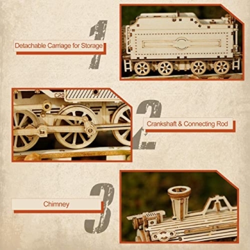 RoWood 3D Puzzle Dampflokomotive Modellbau aus Holz - DIY Holzpuzzle Modelleisenbahn Modellbausatz für Erwachsene und Kinder - Geschenke für Männer und Frauen - 3