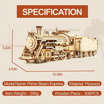 RoWood 3D Puzzle Dampflokomotive Modellbau aus Holz - DIY Holzpuzzle Modelleisenbahn Modellbausatz für Erwachsene und Kinder - Geschenke für Männer und Frauen - 4