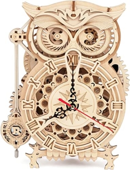 RoWood 3D Puzzle Eule Uhr Modellbau aus Holz mit Timer - DIY Holzpuzzle Modellbausatz Bastelsets für Erwachsene - Handwerk Holzbausatz Geschenk zum Geburtstag/Weihnachten - 1