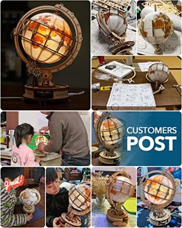 RoWood 3D Puzzle Holz Leuchtender Globus Modellbau mit LED, DIY 3D Holzpuzzle Weltkugel Modellbausatz Bastelsets für Erwachsene, Bastelset Geschenk zum Geburtstag/Weihnachten - 6