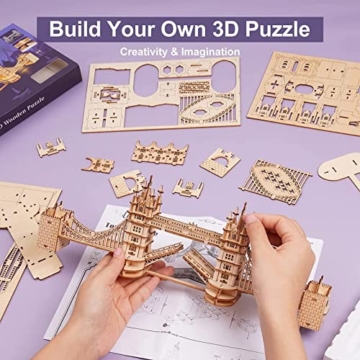 RoWood 3D Puzzle Tower Bridge Modellbau aus Holz - DIY Holzpuzzle Modellbausatz Bastelsets für Erwachsene - Handwerk Holzbausatz Geschenk zum Geburtstag/Weihnachten - 3