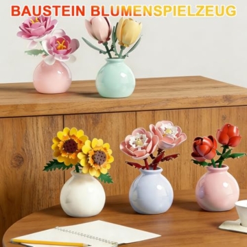 runpeak Klemmbausteine Blumen - Blumen Bausteine Set, Kreative Heimdekoration, Botanisches Bausteinspielzeug für Valentinstag, Hochzeit oder Muttertag (Rose) - 6