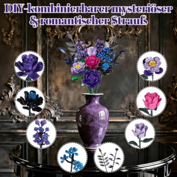runpeak Klemmbausteine Blumen Set, Gothic Künstliche Blumen Deko, Botanisches Modell zum Bauen für Erwachsene, Ideales Valentinstagsgeschenk für Frauen und Mädchen (759 Teile) - 2