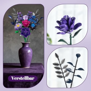runpeak Klemmbausteine Blumen Set, Gothic Künstliche Blumen Deko, Botanisches Modell zum Bauen für Erwachsene, Ideales Valentinstagsgeschenk für Frauen und Mädchen (759 Teile) - 4