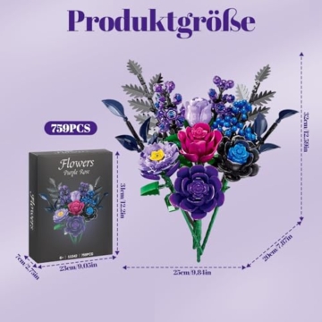 runpeak Klemmbausteine Blumen Set, Gothic Künstliche Blumen Deko, Botanisches Modell zum Bauen für Erwachsene, Ideales Valentinstagsgeschenk für Frauen und Mädchen (759 Teile) - 7