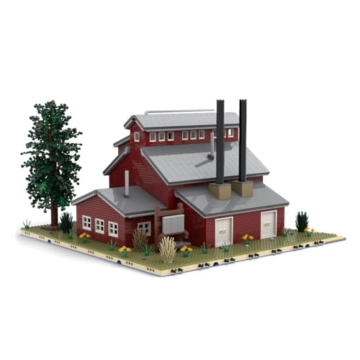 Sägewerk Power House Modul Bausteine Set, 3285 Teile Minifig Maßstab Eisenbahn Erweiterbares Zugmodell Modul für Schienen, DIY Klemmbausteine Modellbau für Erwachsene, MOC-189811 - 3