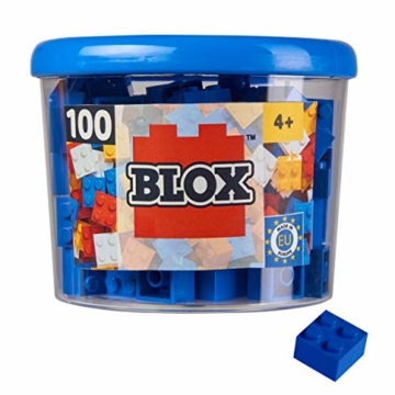 Simba 104114112 - Blox, 100 blaue Bausteine für Kinder ab 3 Jahren, 4er Steine, inklusive Dose, hohe Qualität, vollkompatibel mit vielen anderen Herstellern - 1