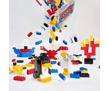 Simba 104114200 - Blox 700 Bausteine für Kinder ab 3 Jahren, 8er Steinebox mit Grundplatte, vollkompatibel, farblich gemischt, schwarz, rot, weiß, gelb, blau, 104114200 - 4