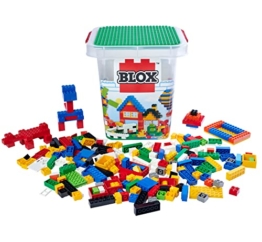 Simba 104114519 - Blox 500 Bausteine im Eimer, für Kinder ab 3 Jahren, Verschiedene Steine, 16 Fenster, 4 Türen, mit Grundplatte, vollkompatibel, farblich gemischt - 1