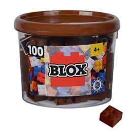 Simba 104114533 - Blox, 100 braune Bausteine für Kinder ab 3 Jahren, 4er Steine, in Dose, hohe Qualität, vollkompatibel mit vielen anderen Herstellern - 1