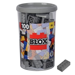 Simba 104114544 - Blox, 100 graue Bausteine für Kinder ab 3 Jahren, 8er Steine, in Dose, hohe Qualität, vollkompatibel mit vielen anderen Herstellern - 1