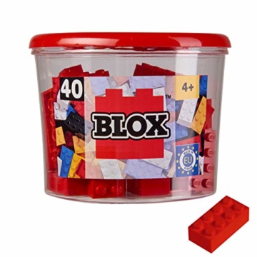 Simba 104118875 - Blox, 40 rote Klemmbausteine für Kinder ab 3 Jahren, 8er Steine, inklusive Dose, hohe Qualität, vollkompatibel mit vielen anderen Herstellern
