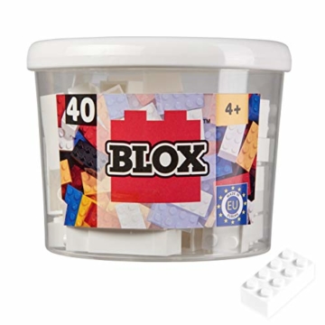 Simba 104118890 - Blox, 40 weiße Klemmbausteine für Kinder ab 3 Jahren, 8er Steine, inklusive Dose, hohe Qualität, vollkompatibel mit anderen Herstellern - 1